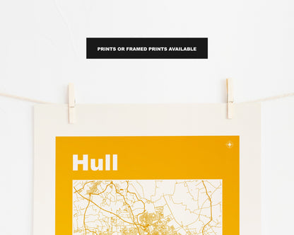 Hull Print - Map Print - Mid Century Modern  - Retro - Vintage - Contemporary - Hull City Print - Map -  Map Poster - Gift - Yorkshire