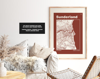 Sunderland Print - Map Print - Mid Century Modern  - Retro - Vintage - Contemporary - Sunderland City Print - Map -  Map Poster - Gift