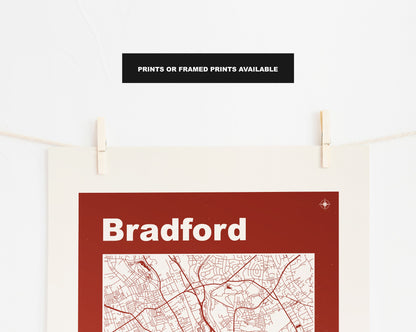 Bradford Print - Map Print - Retro - Vintage - Contemporary - Bradford City Print - Map - Map Poster - Gift - Yorkshire