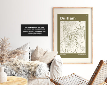 Durham Print - Map Print - Mid Century Modern  - Retro - Vintage - Contemporary - Durham City Print - Map - Map Poster - Gift