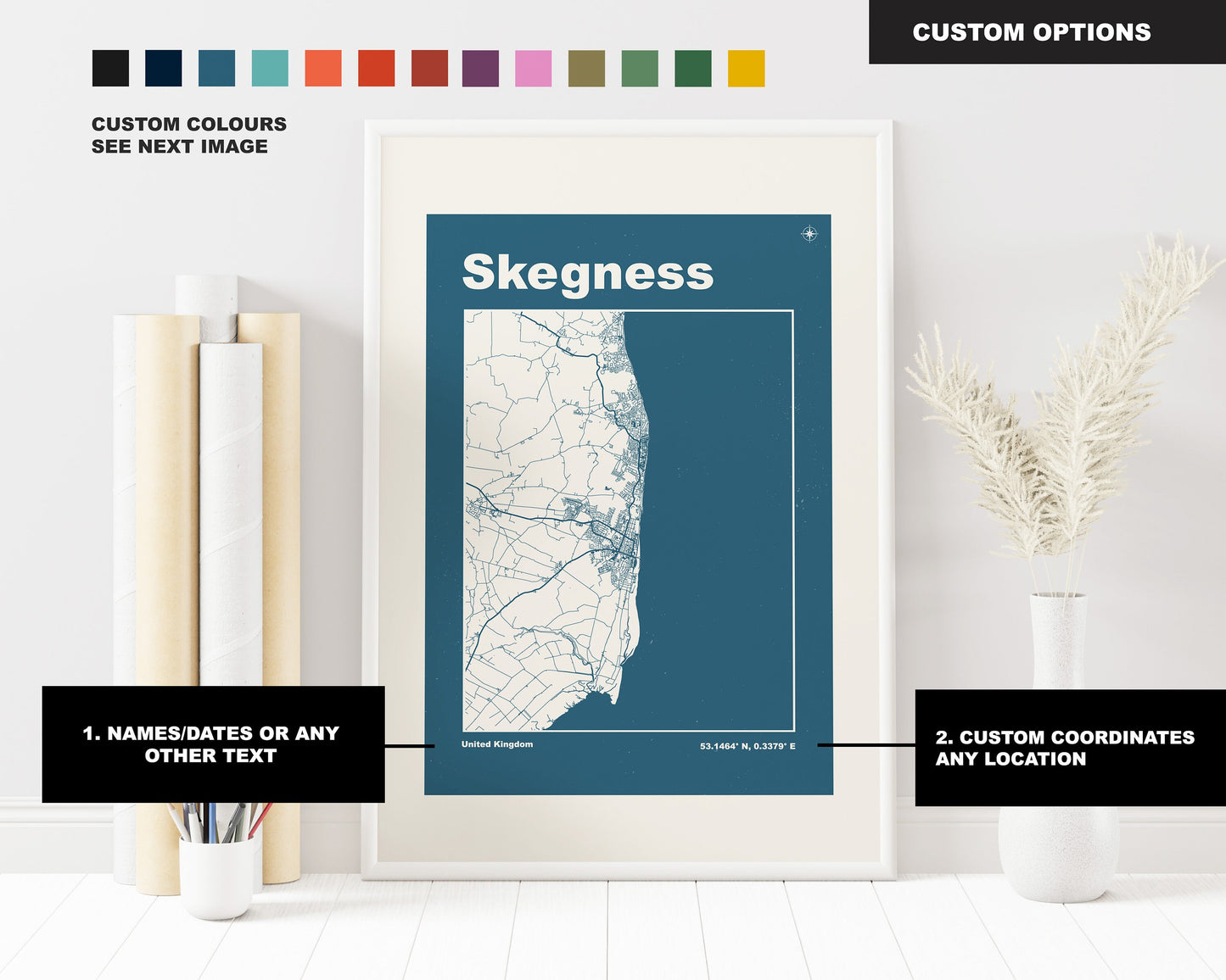 Skegness Print - Map Print - Mid Century Modern  - Retro - Vintage - Contemporary - Skegness Print - Map - Map Poster - Gift - Lincolnshire