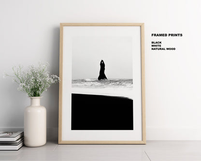 Reynisfjara - Iceland Photography Print - Iceland Wall Art - Iceland Poster - Black and White Photography - Minimalist - Black Sand Beach