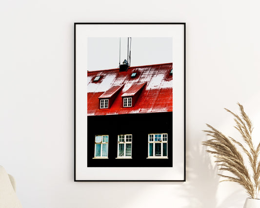Icelandic Architecture - Iceland Photography Print - Iceland Wall Art - Iceland Poster - Icelandic Houses - Iceland Architecture - Red Black
