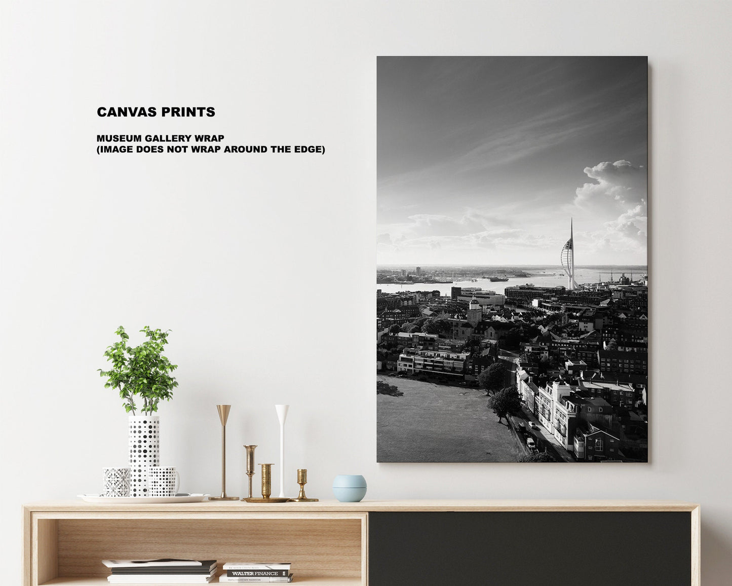 Portsmouth Skyline - Photography Print - Portsmouth and Southsea Prints - Wall Art -  Frame and Canvas Options - Portrait - BW - Aerial