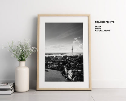 Portsmouth Skyline - Photography Print - Portsmouth and Southsea Prints - Wall Art -  Frame and Canvas Options - Portrait - BW - Aerial