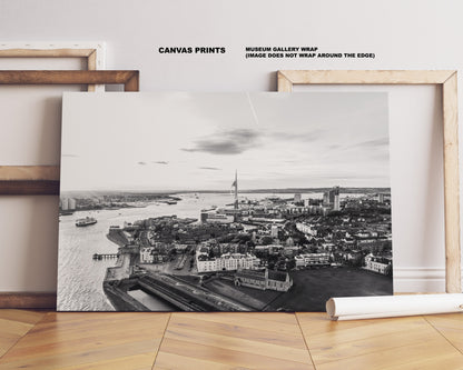 Portsmouth Skyline - Photography Print - Portsmouth and Southsea Prints - Wall Art -  Frame and Canvas Options - Landscape - Aerial - BW