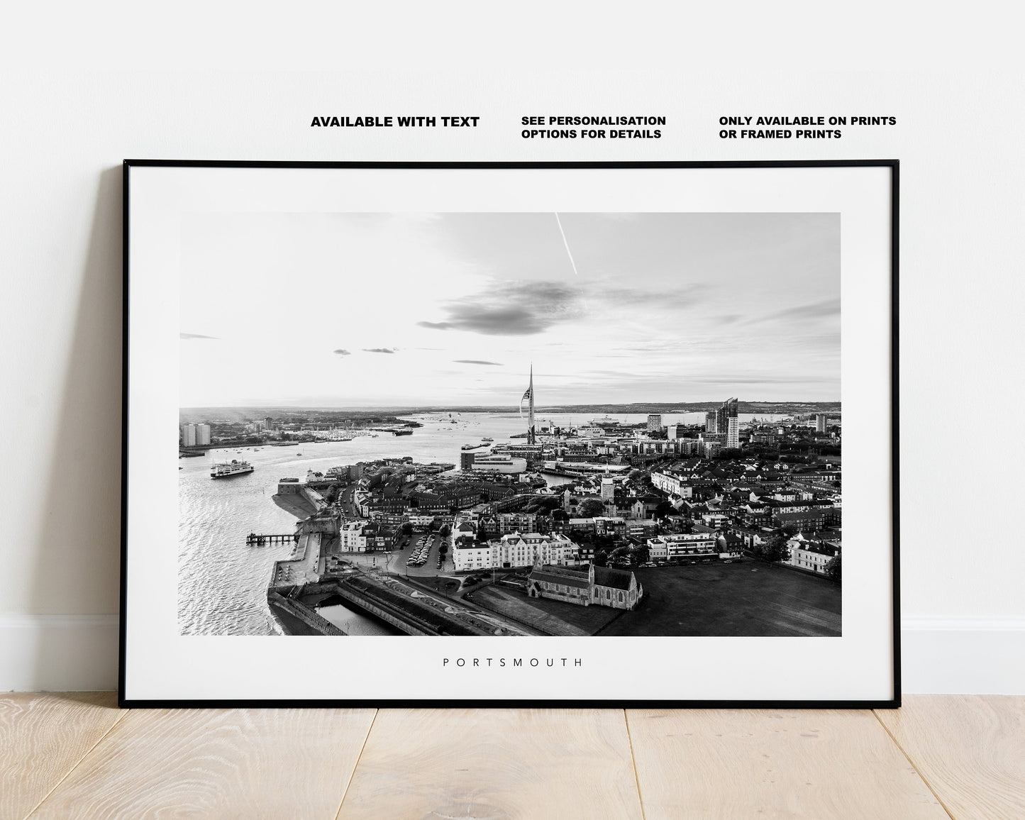 Portsmouth Skyline - Photography Print - Portsmouth and Southsea Prints - Wall Art -  Frame and Canvas Options - Landscape - Aerial - BW