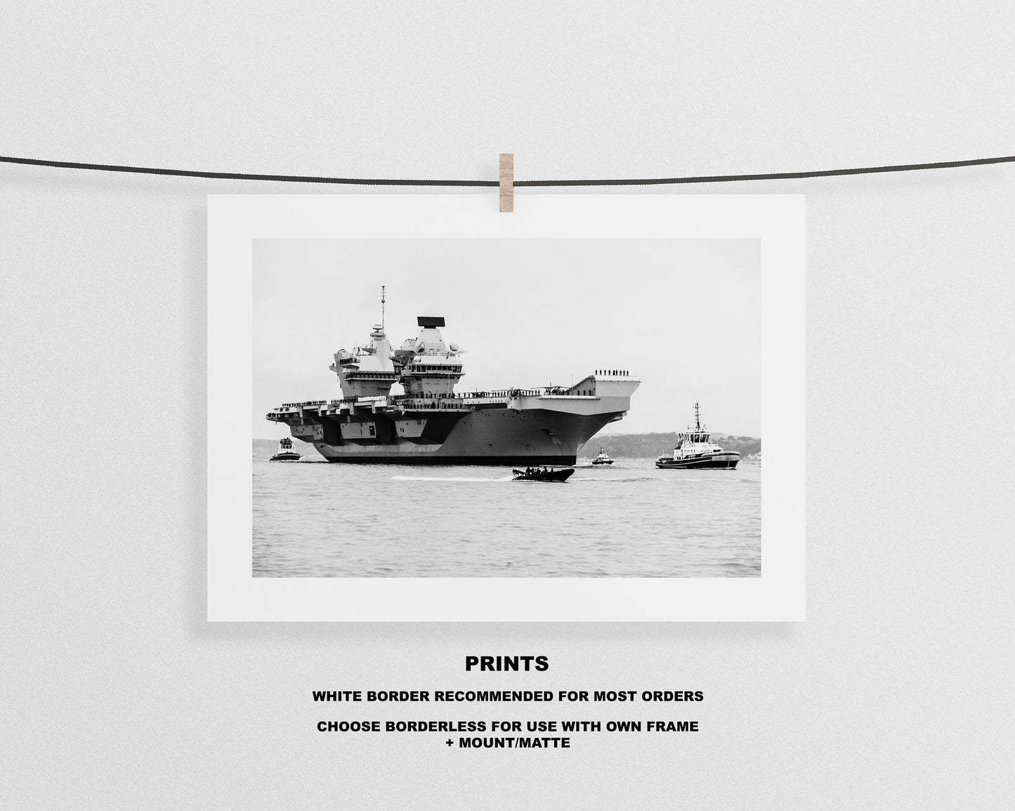 HMS Queen Elizabeth - Photography Print - Portsmouth and Southsea Prints - Wall Art -  Frame and Canvas Options - Landscape - BW