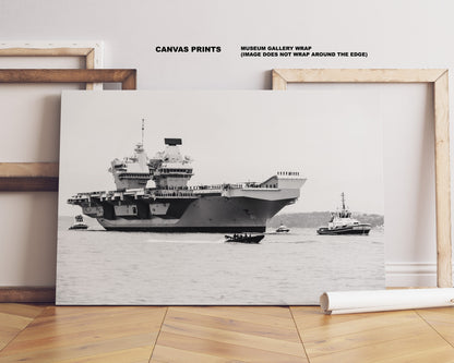 HMS Queen Elizabeth - Photography Print - Portsmouth and Southsea Prints - Wall Art -  Frame and Canvas Options - Landscape - BW