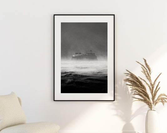 Spitbank Fort - Photography Print - Portsmouth and Southsea Prints - Wall Art -  Frame and Canvas Options - Portrait - BW