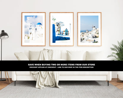 Greece Blue Door Photography Print - Greece - Print - Poster - Santorini Photography - Greece Wall Art - Blue Wall Art - Architecture Detail