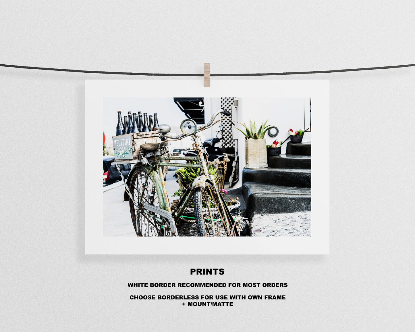 Vintage Bike Print - Greece - Print - Poster - Santorini Photography - Greece Wall Art - Bike Photography - Bike Photo - Bike Poster
