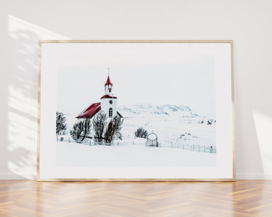 Icelandic Church - Iceland Photography Print - Iceland Wall Art - Iceland Poster - Landscape - Iceland Print - Contemporary - Winter - Snow