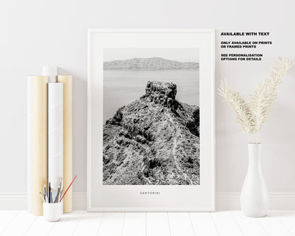 Skaros Rock Photography Print - Greece - Print - Poster - Santorini Photography - Greece Wall Art - Skaros Rock - Imerovigli - Monochrome